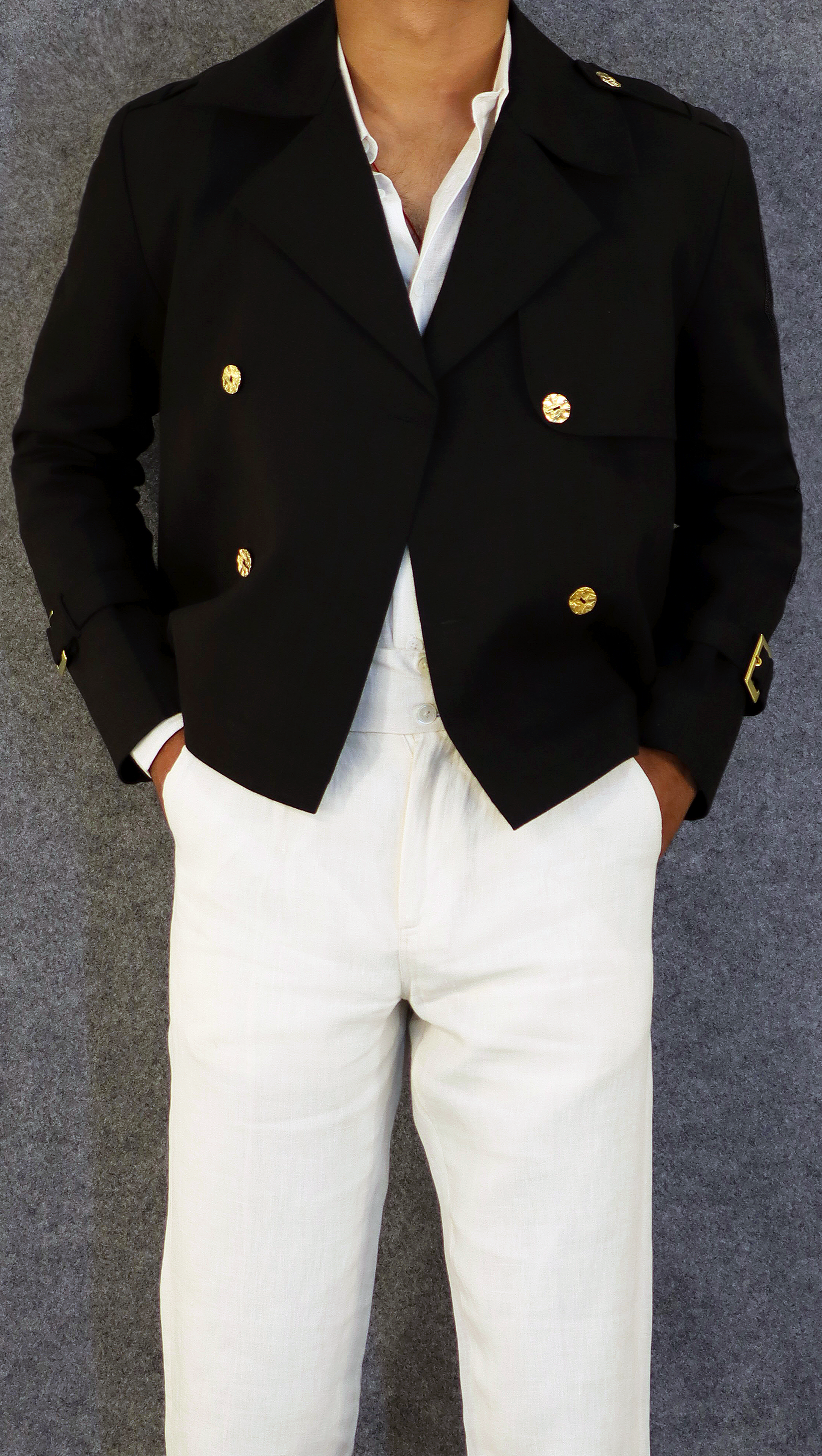 CROPPED DOUBLE BREASTED JACKET (100% Linen)