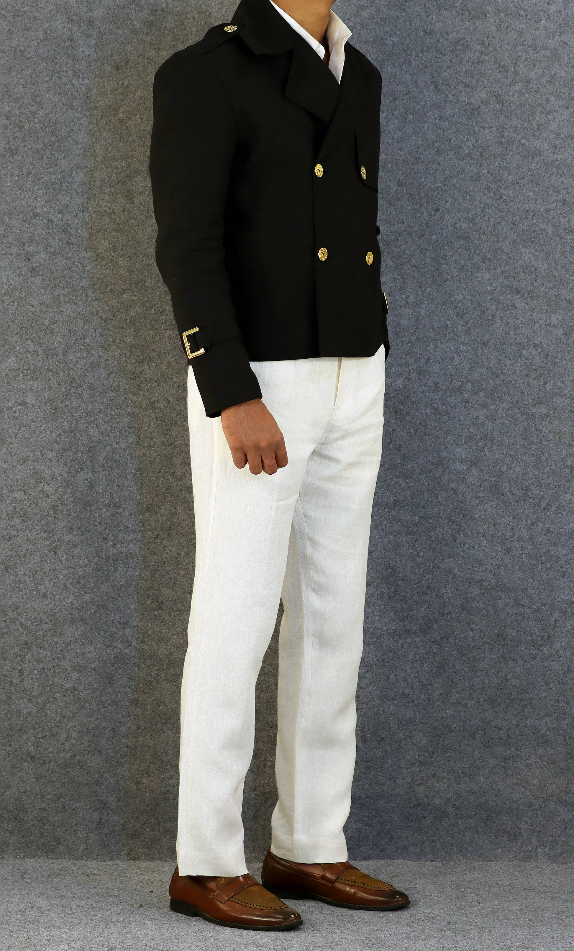 CROPPED DOUBLE BREASTED JACKET (100% Linen)