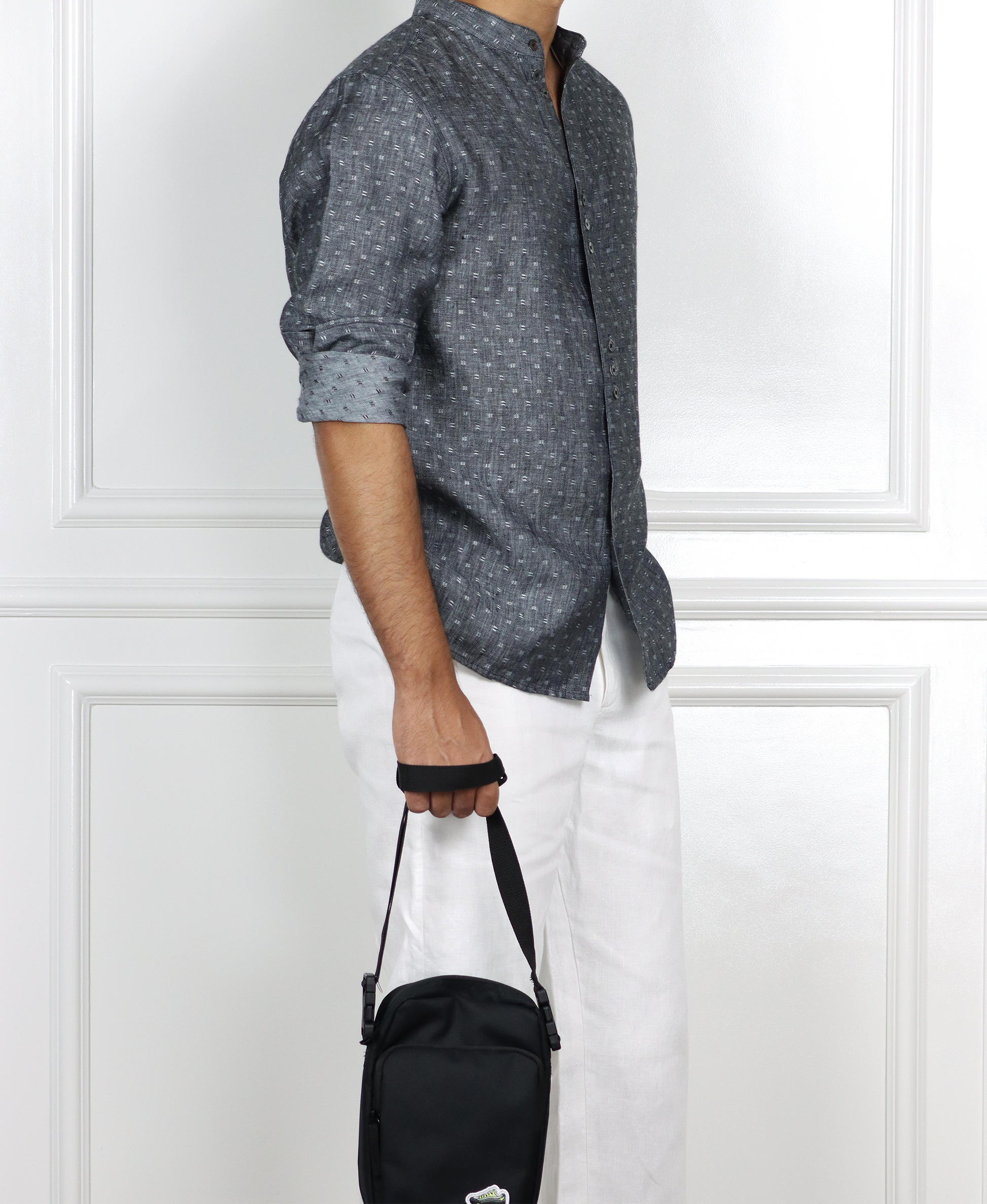 Grey Dobby Linen Shirt