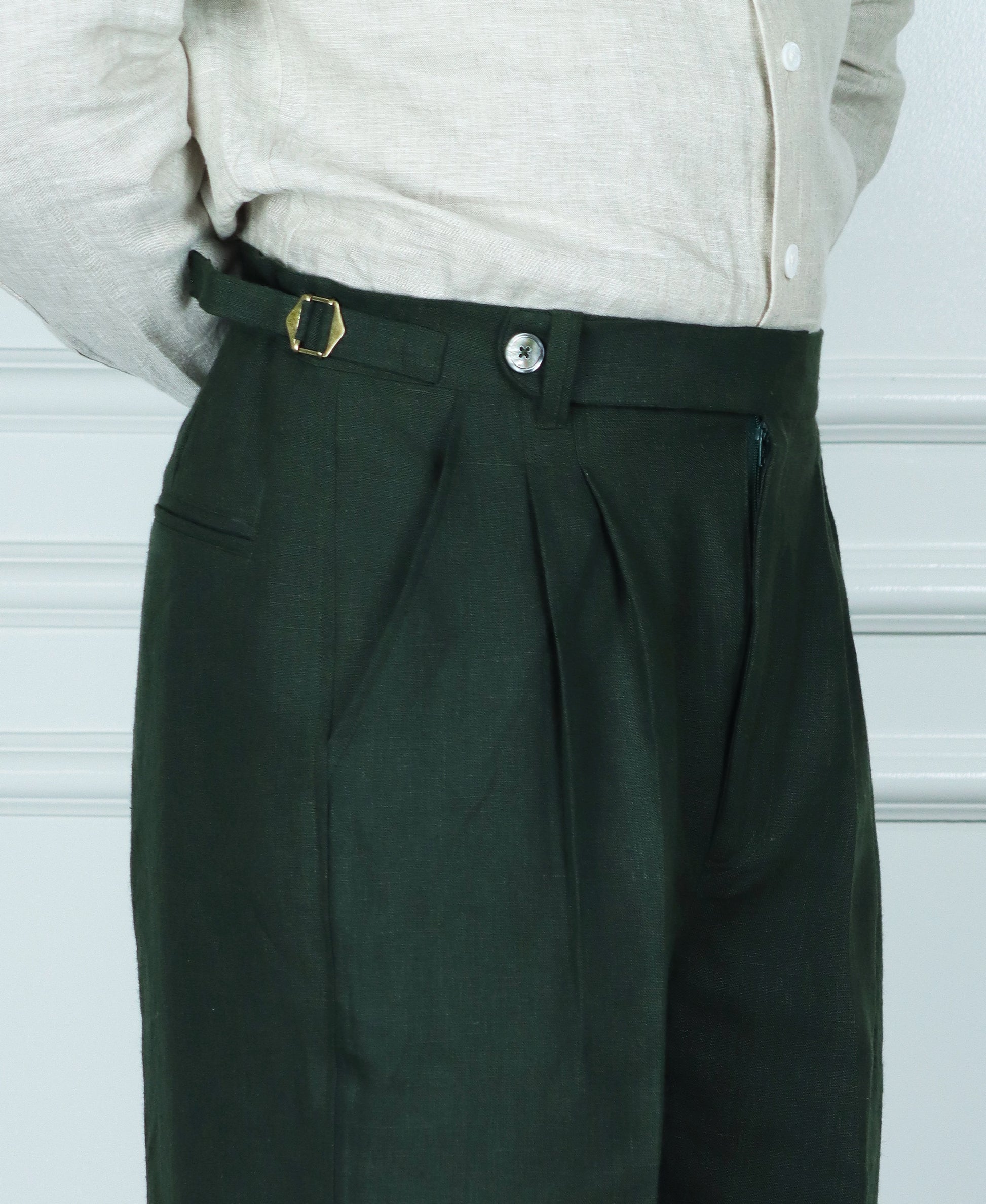 Dark Green Double Pleated Pants