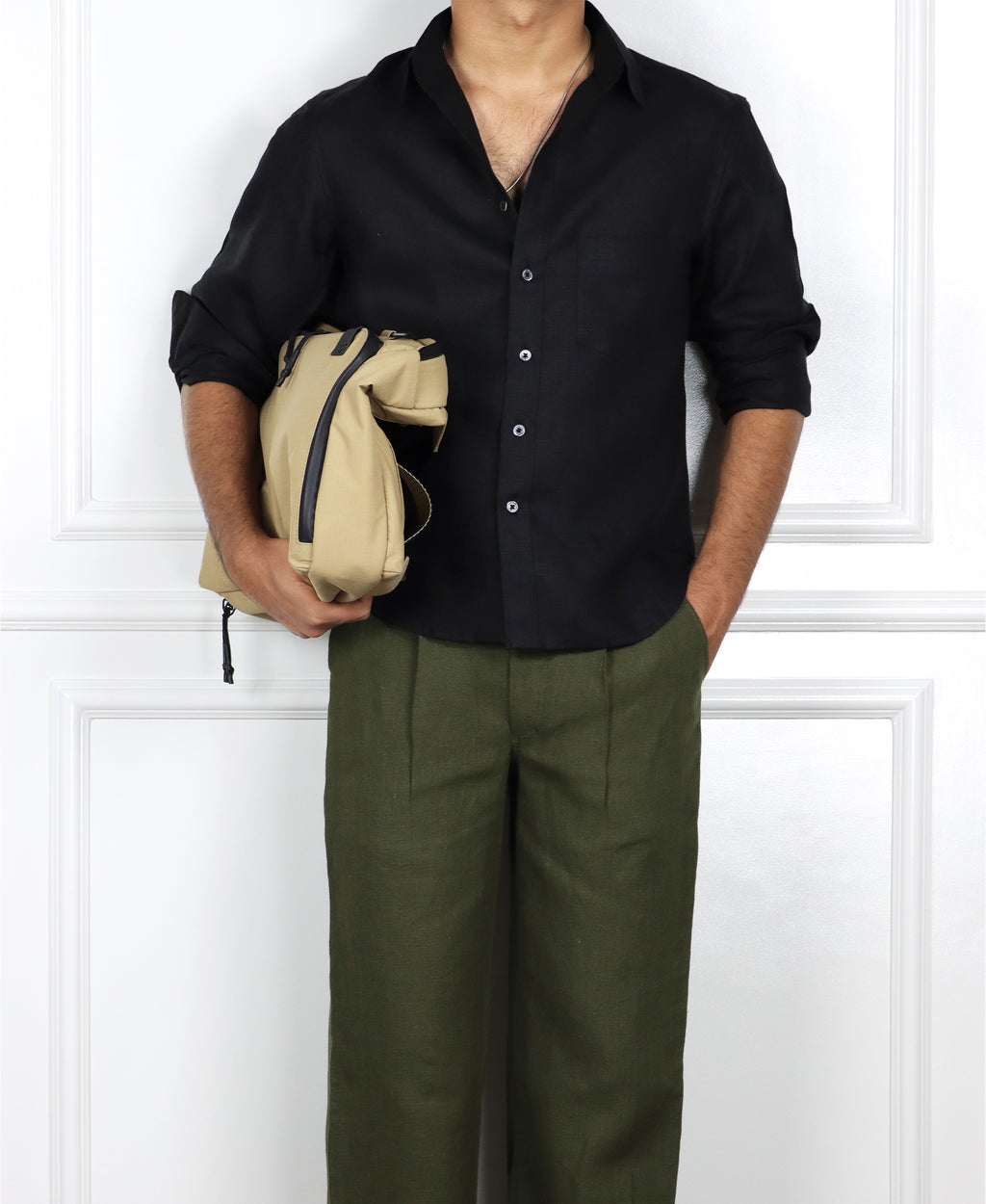 Black Cropped Linen Shirt