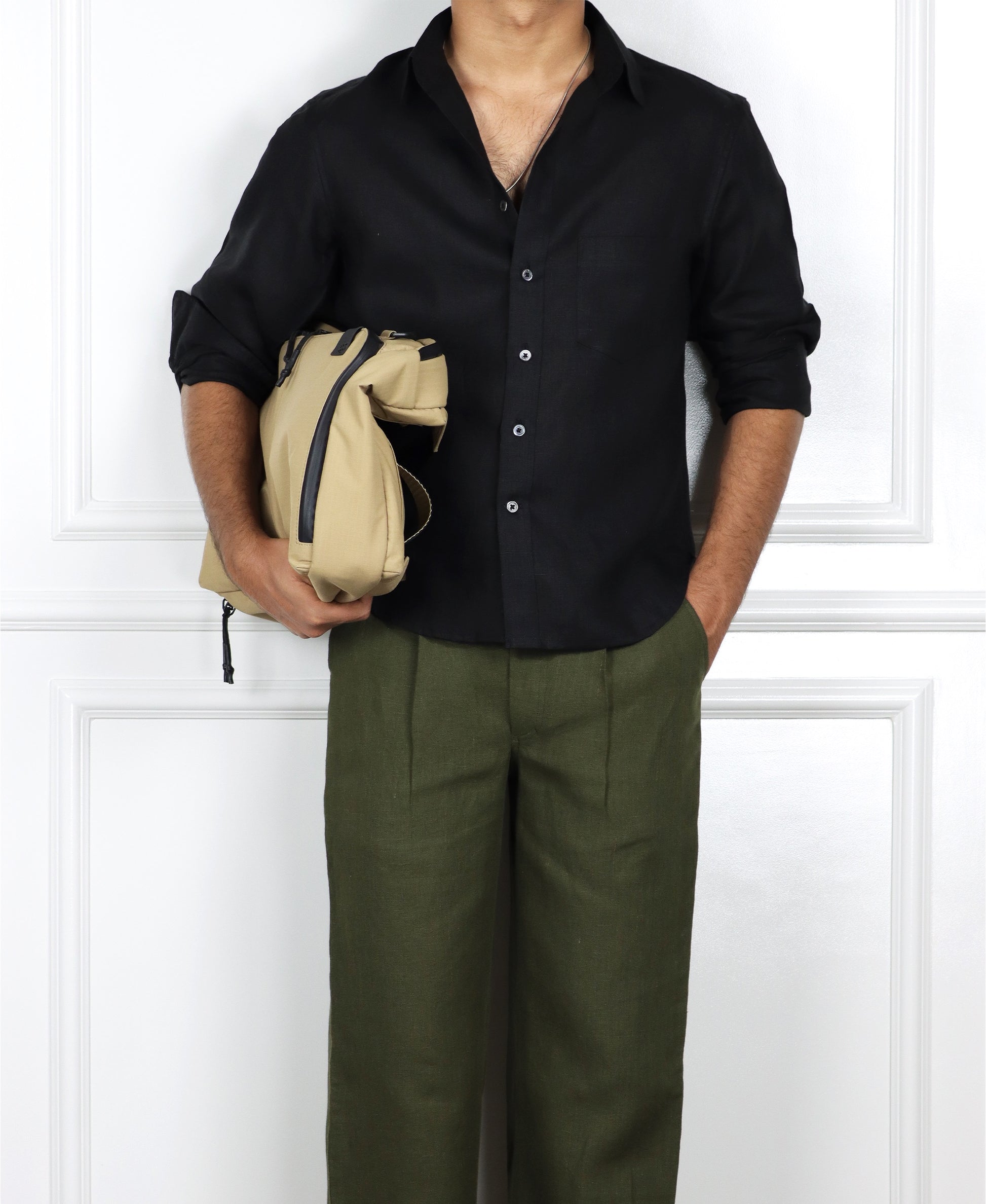 Black Cropped Linen Shirt