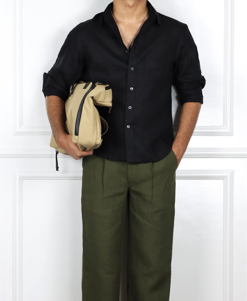 Black Cropped Linen Shirt