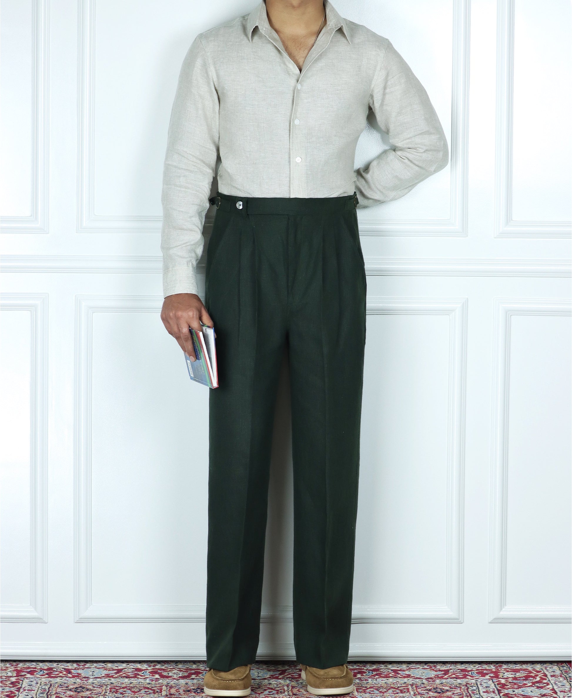 Dark Green Double Pleated Pants