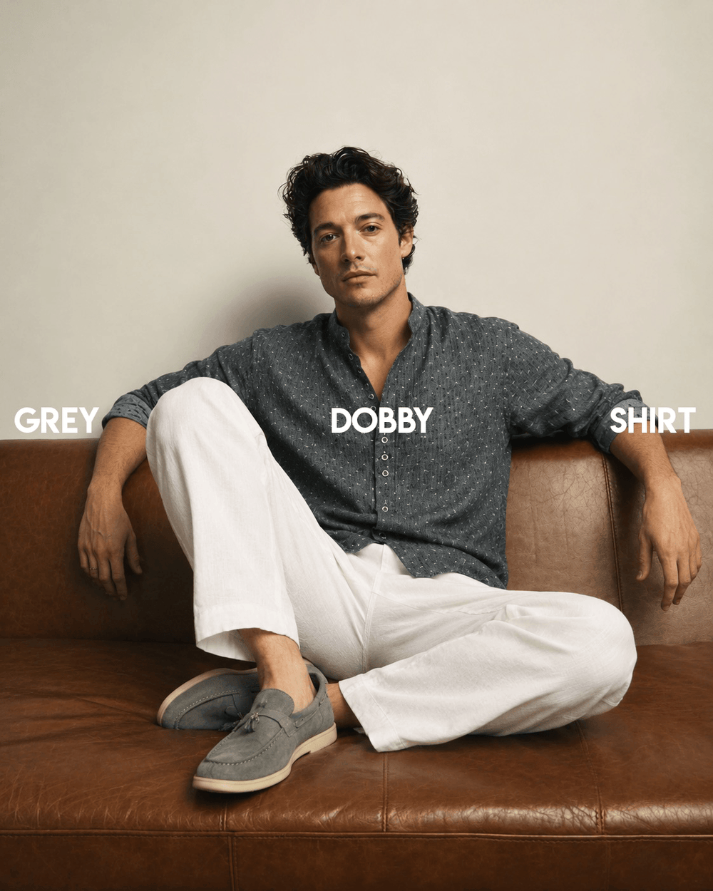 Grey Dobby Linen Shirt